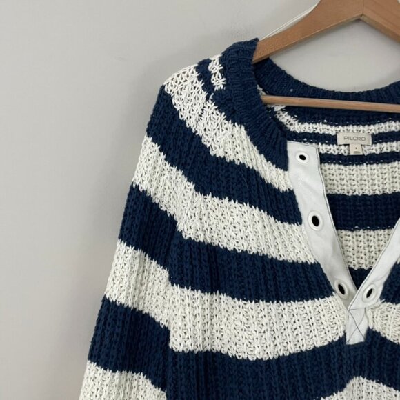 Anthropologie Pilcro Bell Sleeve Nautical Stripe Henley Sweater Size Small - Picture 6 of 6
